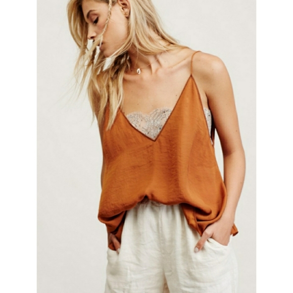 Free People Tops - Free People Deep V Silk Lace Bandeau Cami